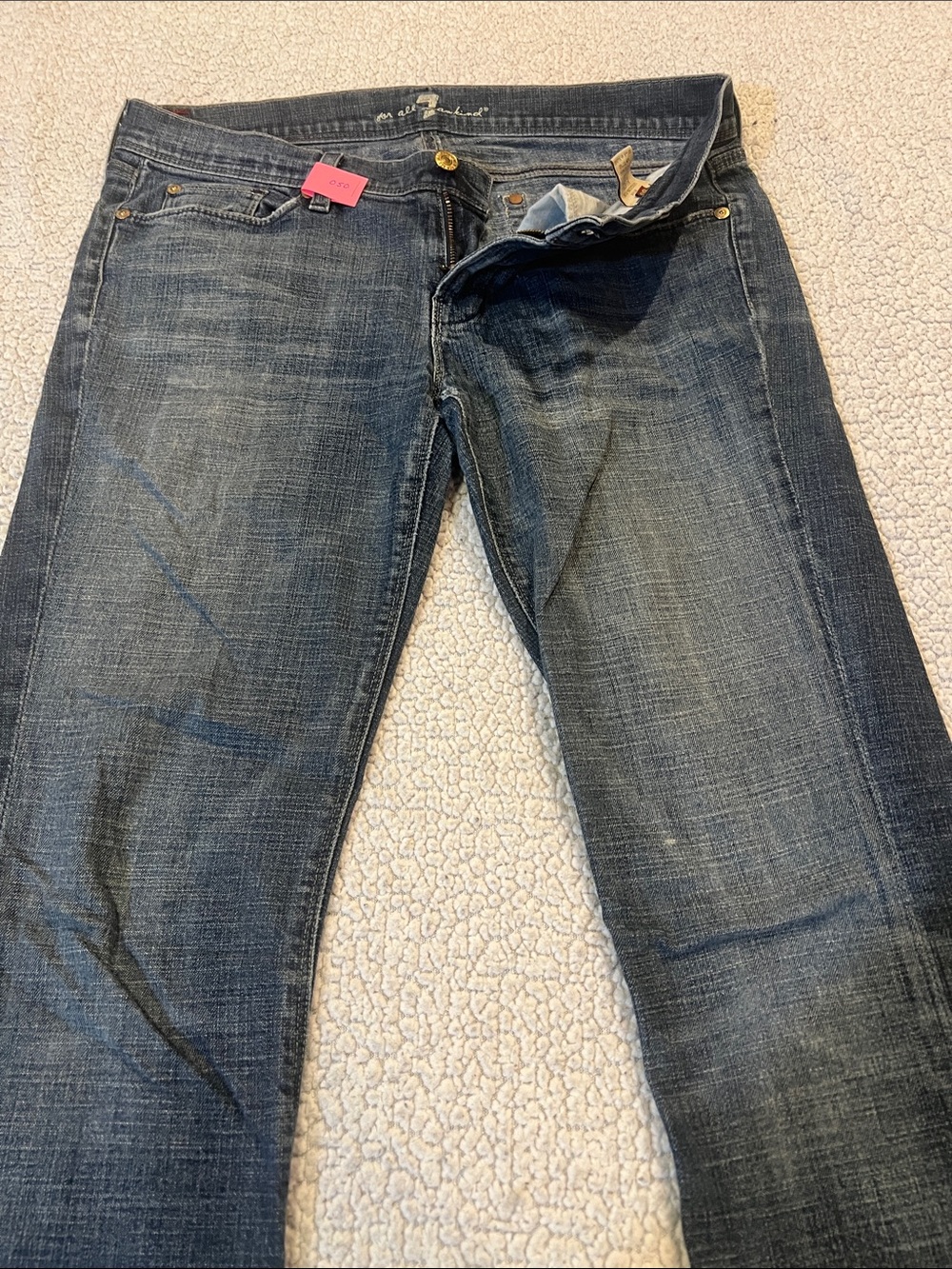 7 For All Mankind Men's Washed Dark Blue Straight Jeans